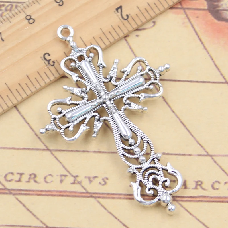 5pcs Charms Flower Cross 63x42mm Tibetan Bronze Silver Color Pendants Antique Jewelry Making DIY Handmade Craft