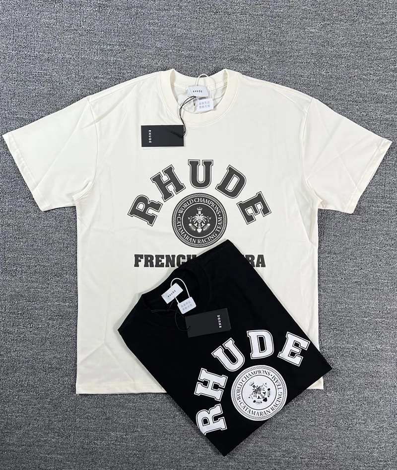 2026 Hot New RHUDE Men's T-shirt with Letter Printing Short-sleeved Loose Casual Fashionable Top High Quality Fast Shipping