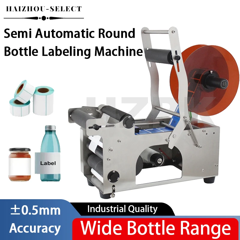 

MT-50 Semi-automatic Round Bottle Labeling Machine Desktop Sticker Applicator Self-adhesive Labeler for Glass Plastic Can Tube