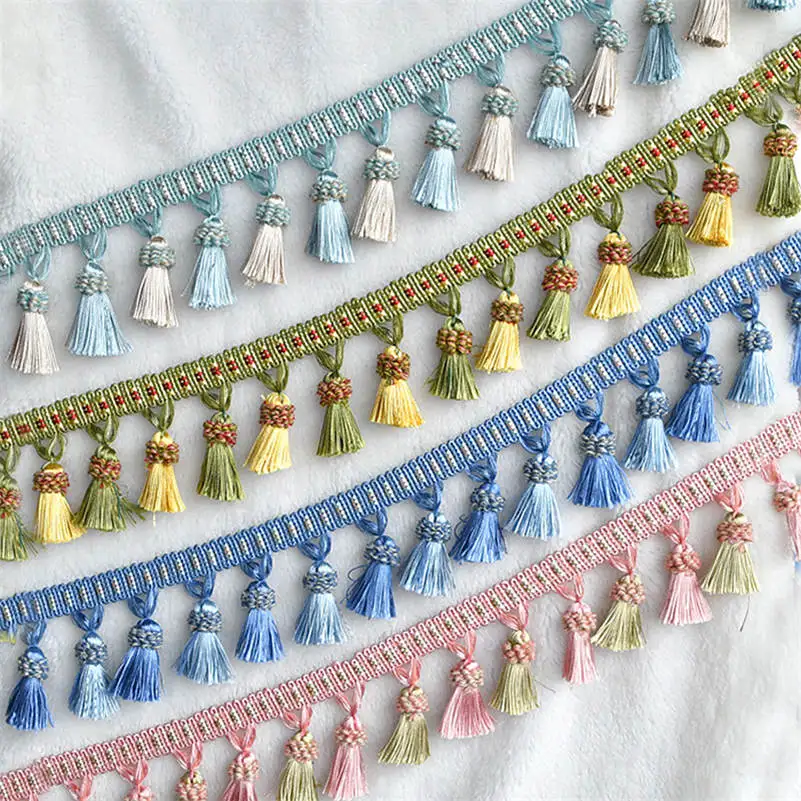 

2 Meter Colorful Fringe Trim Lace Ribbon Curtain Home Decoration Tassel Craft Upholstery Bed Clothes Curtains Accessories