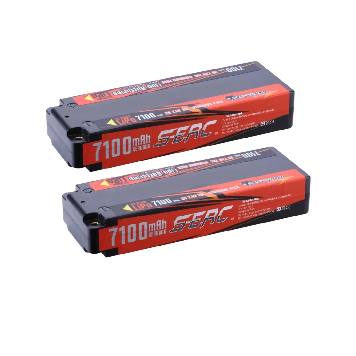 Sunpadow 7100mAh 2S Lipo Battery 7.4V 70C Hard Case with 4mm Bullet for RC Vehicles Car Truck Tank Buggy Truggy Racing 2Packs