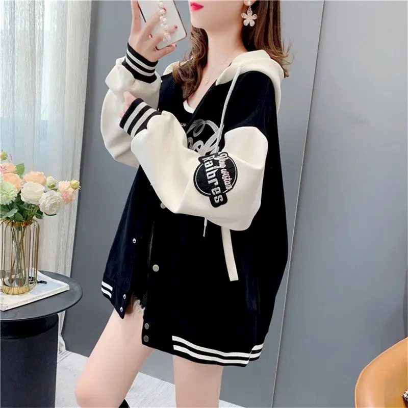 Hooded Cardigan Coat Women Autumn Winter Trendy Plush Zip Up Hoodie Fashion Design Letter Embroidery Hoodies Casual Loose Jacket