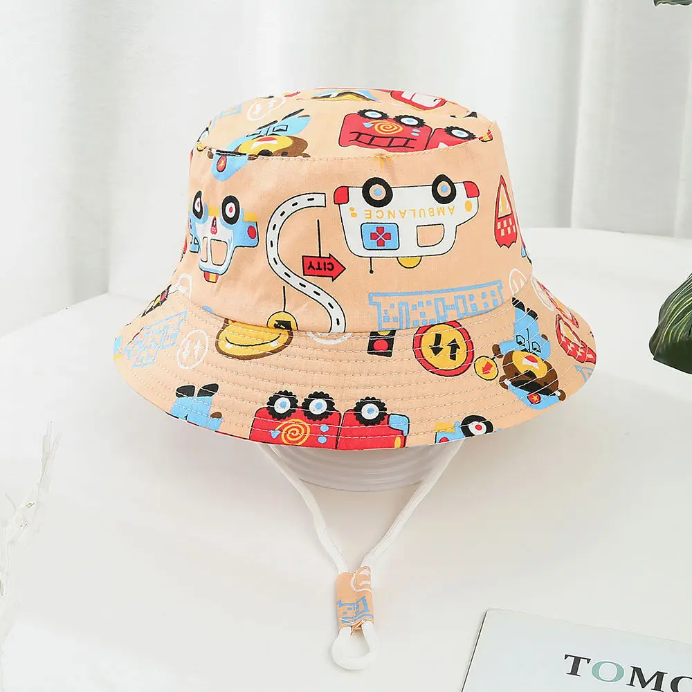 Summer New children\'s Cap Cartoon Cotton Bucket Hat For Boys Girls Panama  Fold 3-6 Years Kids Fisherman Hat