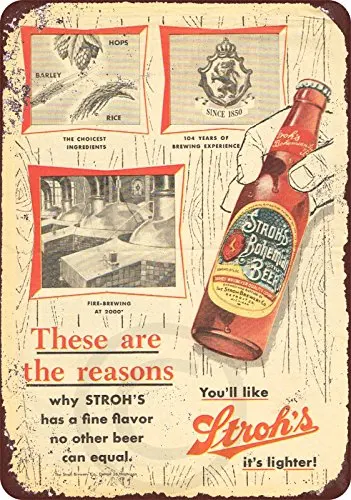 Custom Kraze 1957 Stroh's Bohemian Beer Vintage Reproduction Metal Sign