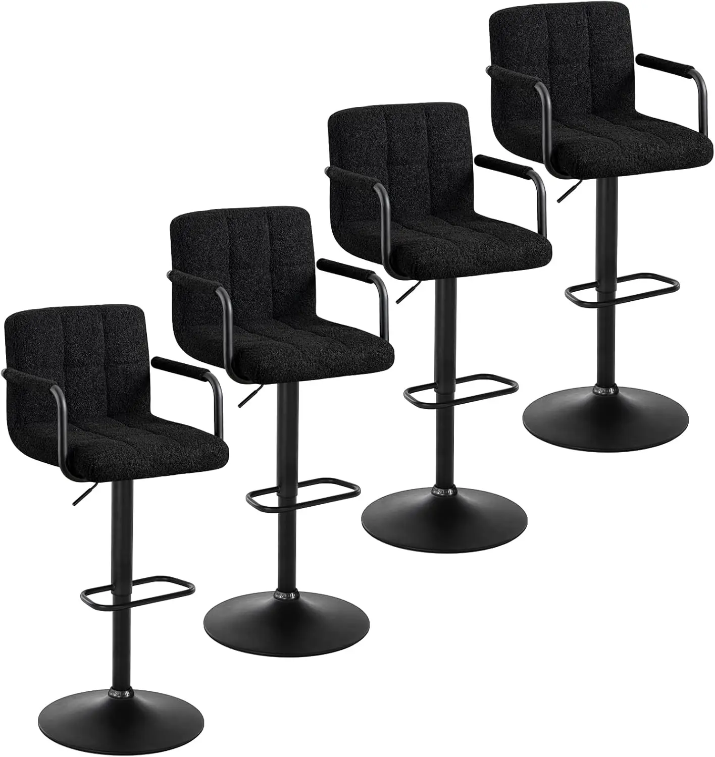 Furniliving Bar Stools Set of 4, Stools, Swivel Stools,  Stools with Arms, Sherpa  Stools for Kitchen Island (Black)