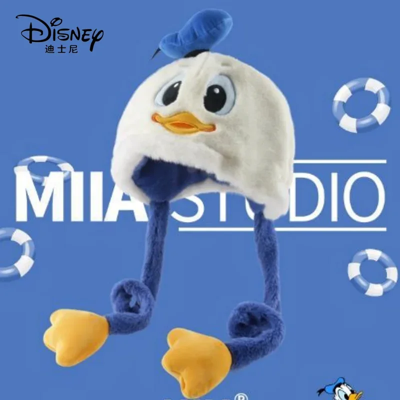 Disney Genuine Cute Plush Mickey Minnie Donald Duck Winnie Kawaii Winter Warm Ear Hat Cartoon Fashion Scarf Gloves Hat 3-in-1