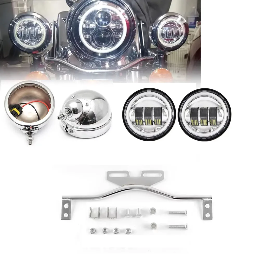 

2Pcs Motorcycle 4.5 Inch Led Fog Light Drl Led Fog Halo Ring 30W Round Waterproof Light Bracket Bar Set