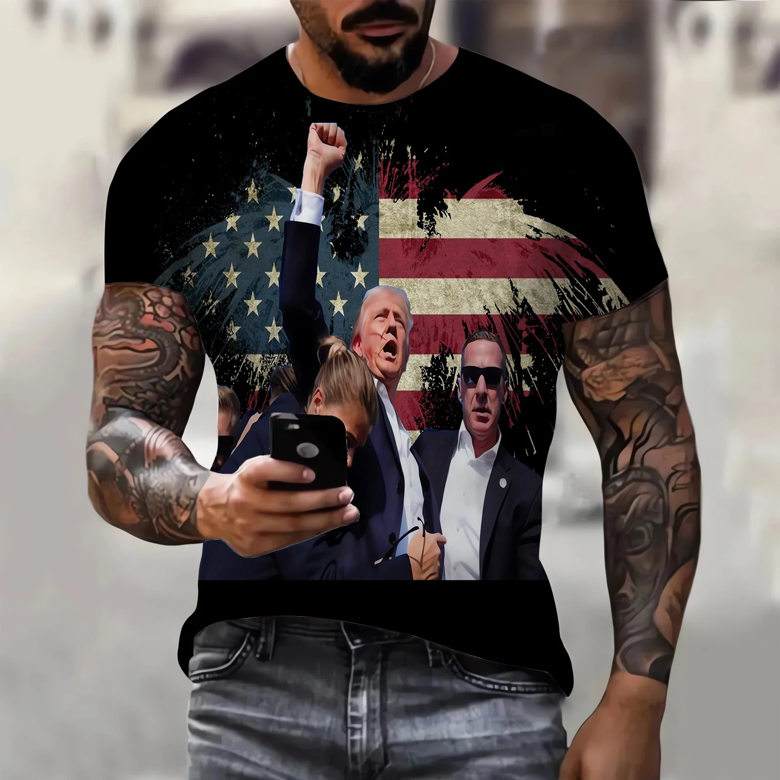 Msieeso Trump Hoodies setzt Schieß vorfall amerikanische Flagge Adler gedruckt Sweatshirts Männer Kleidung Geschenke für Trump Fans Drops hip