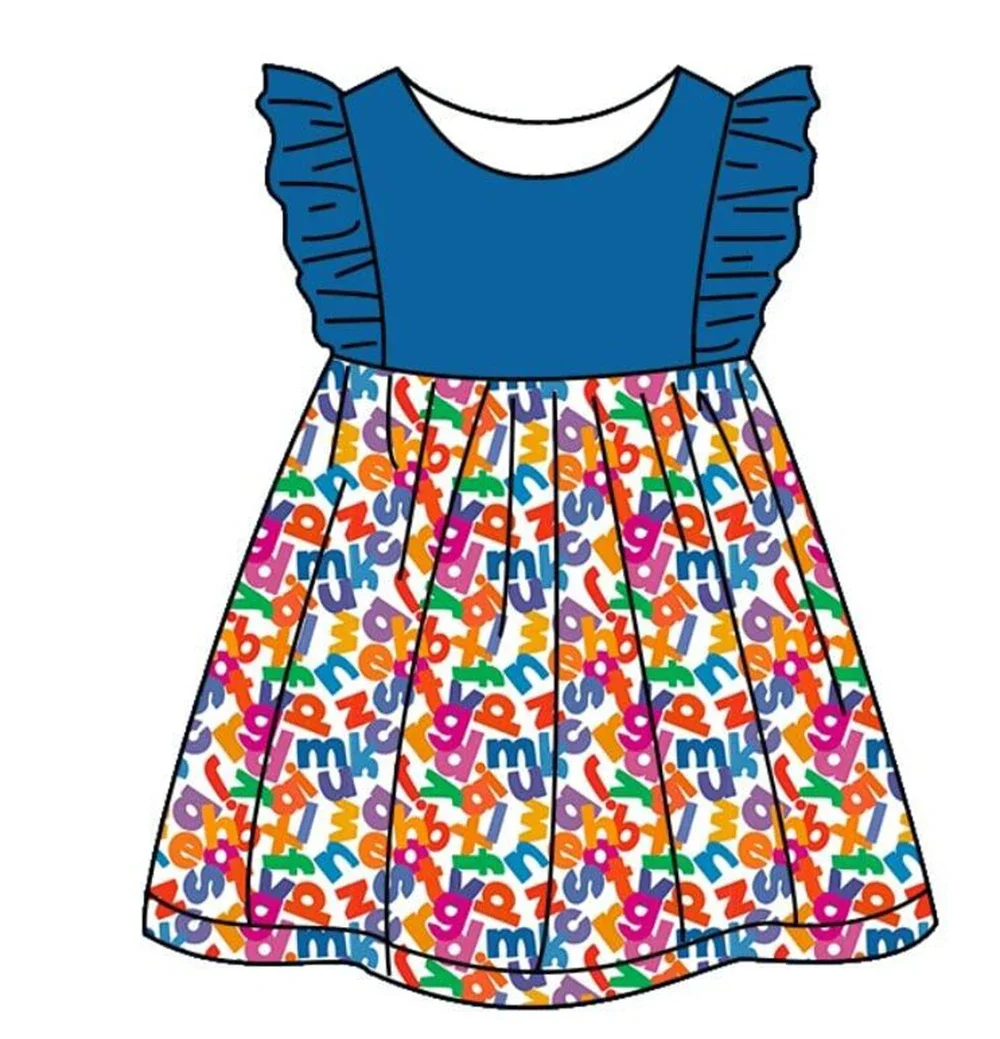 Ropa de regreso a la escuela para niños, vestido de perlas con elementos de letras coloridas, ropa de bebé linda, leche personalizada