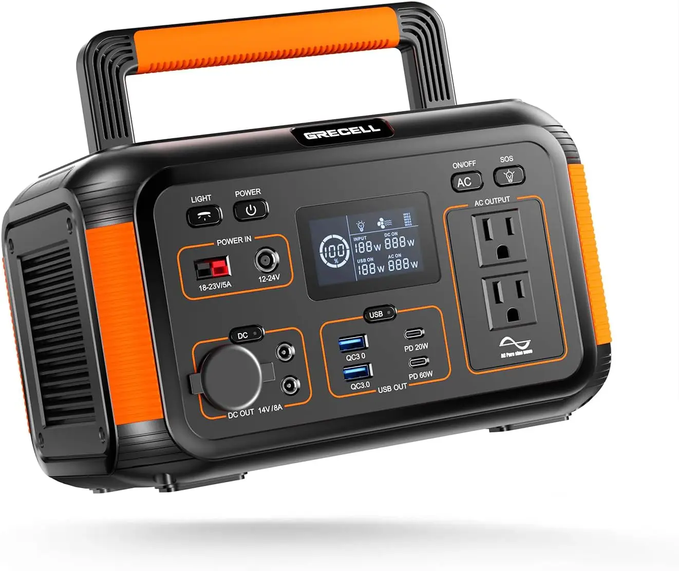 

Портативная электростанция 500 Вт с емкостью 444 Вт·ч, выход переменного тока с чистой синусоидой, PD60W для кемпинга и аварийного резервного питания