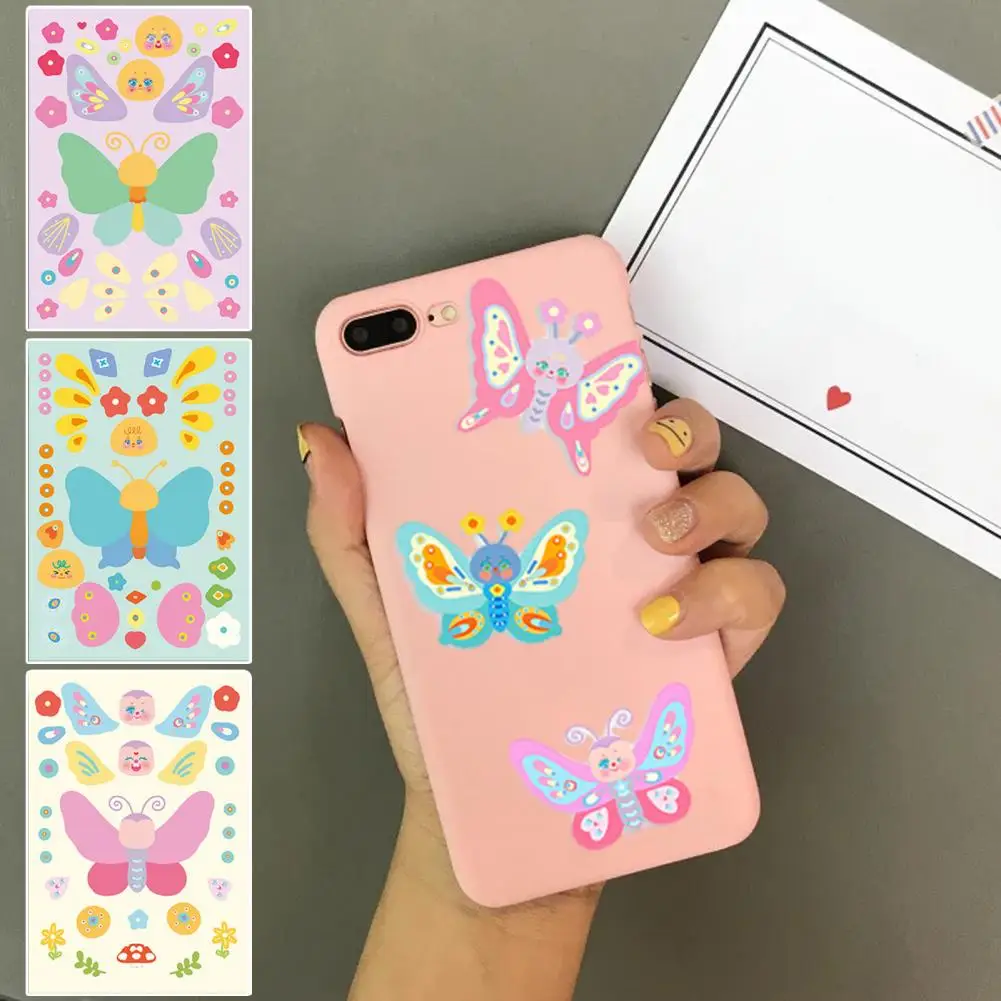 สติกเกอร์รูปผีเสื้อน่ารัก8ชิ้นสติกเกอร์รูปผีเสื้อแบบ DIY มีกาวในตัวสำหรับเคสมือถือแล็ปท็อปสมุดติดรูปเหนียวแข็งแรง