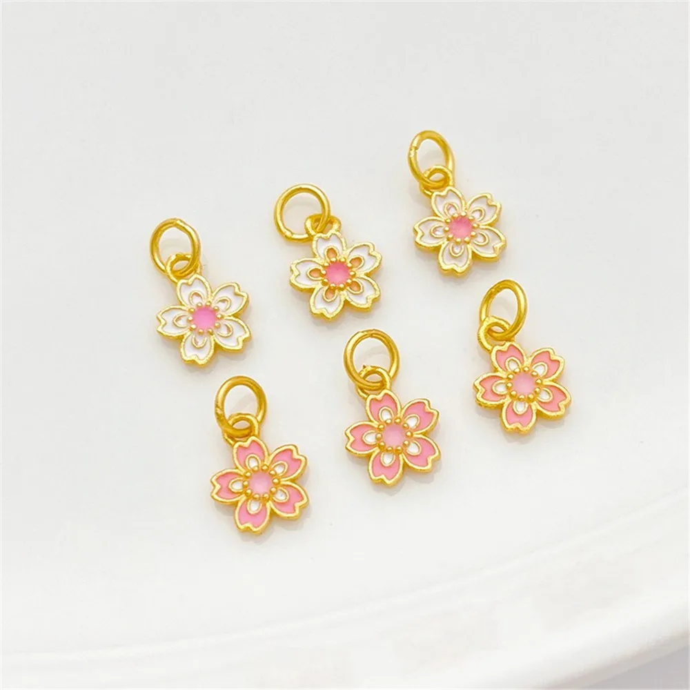 

S925 Silver Plated Gold Burned Blue Cherry Blossom Pendant Hanging DIY Hand Chain Necklace Jewelry Material Accessories