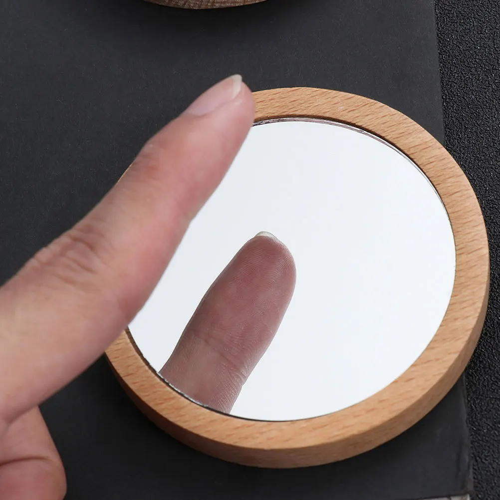 กระจกแต่งหน้า 3 ชิ้นกรอบไม้ขนาดเล็กกระจกมือถือแบบพกพาขนาดพกพาสำหรับผู้หญิงสุภาพสตรี