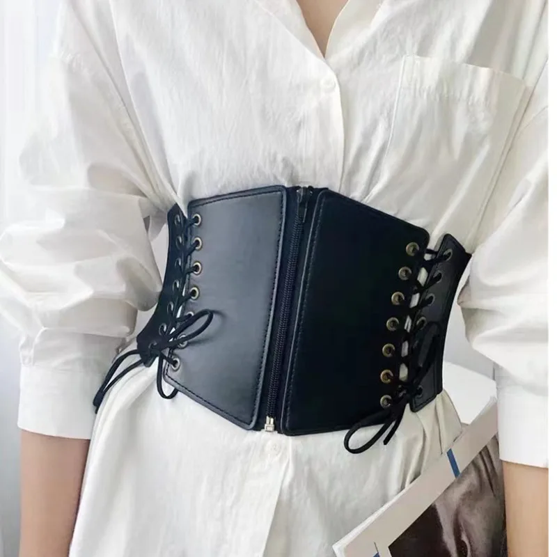 

Women Sexy Corsets Wide PU Leather Stylish Slimming Belt Bustiers Wide Elastic High Waist Belts Feminin Ceinture Waistband