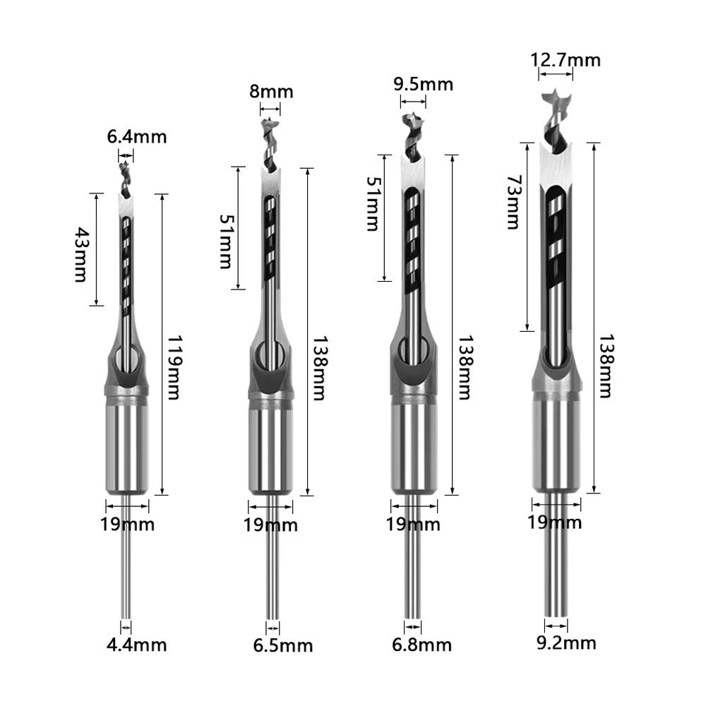 Agujero cuadrado Mortaja Cincel Broca Herramientas Carpintería Agujero Sierra Broca Set Twist Drill Bit Diferentes Tamaños 1/4 5/16 1/2 3/8 Pulgadas