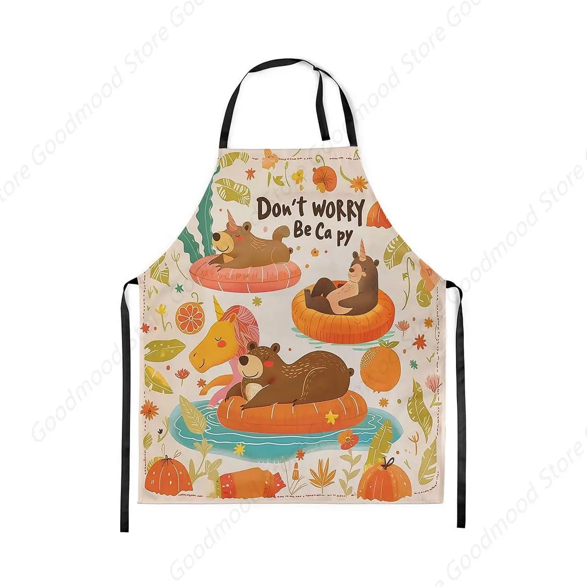 

Cartoon Capybara Apron,Cute Swim Ring Kitchen Apron Autumn Theme Botanical Waterproof Apron