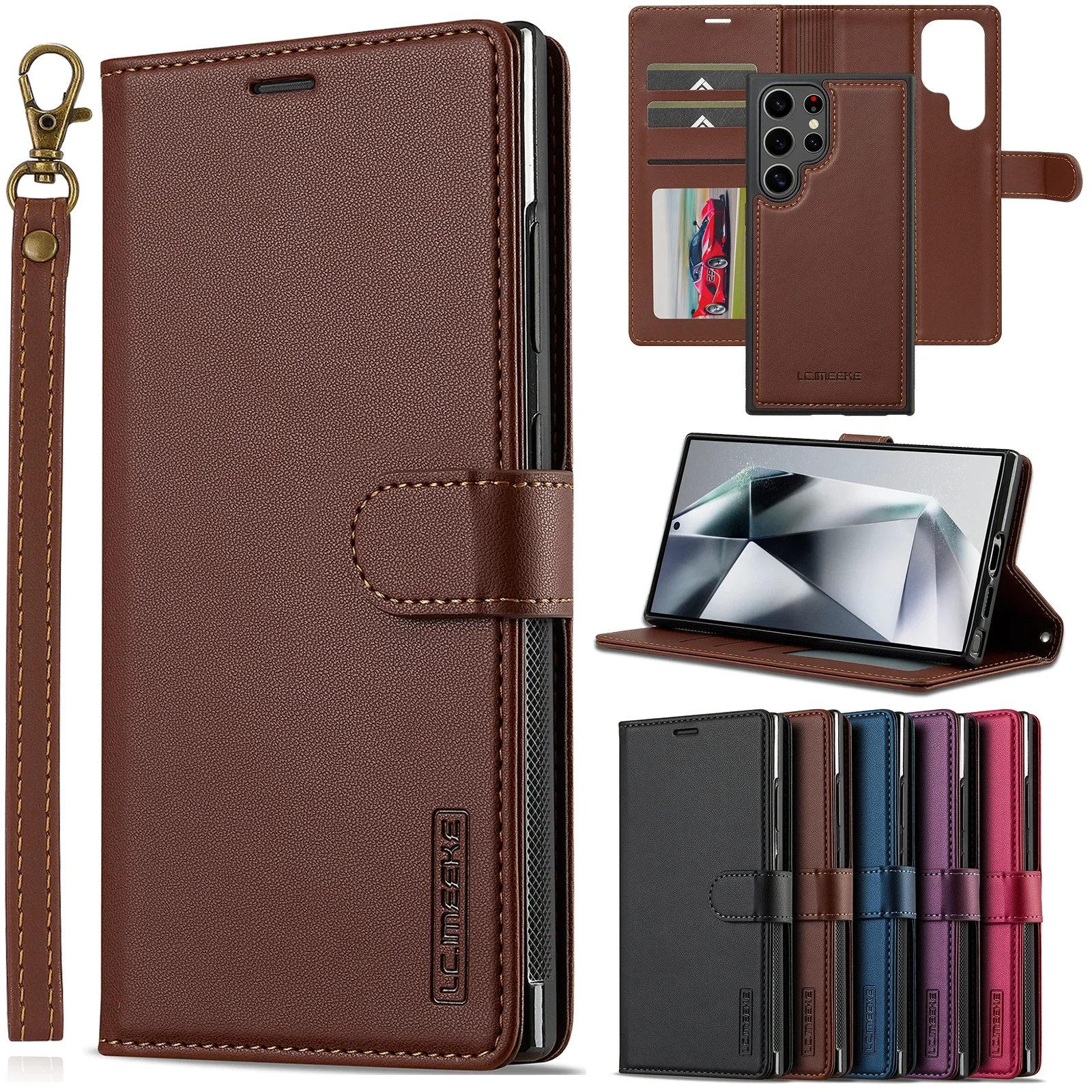 Skórzane etui z klapką i magnetycznym zamknięciem do Samsunga S26/S25/S24 Ultra/S23/S22 Plus/S21 FE A17/A16/A36/A56/A15/A35/A55/A54/A34 — zdjęcie produktu 2
