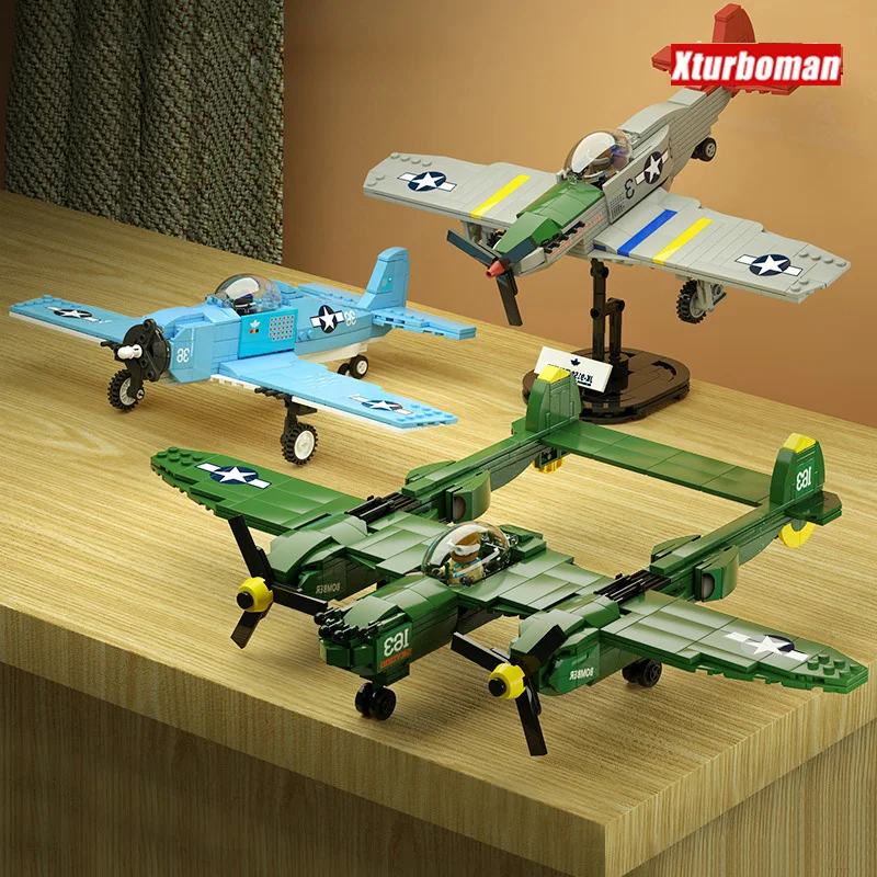 

Самолет времен Второй мировой войны Batisbricks Ww2 Самолет Силы США Строительный блок Grumman F2f P-38 Модель истребителя молнии Кирпичная игрушка