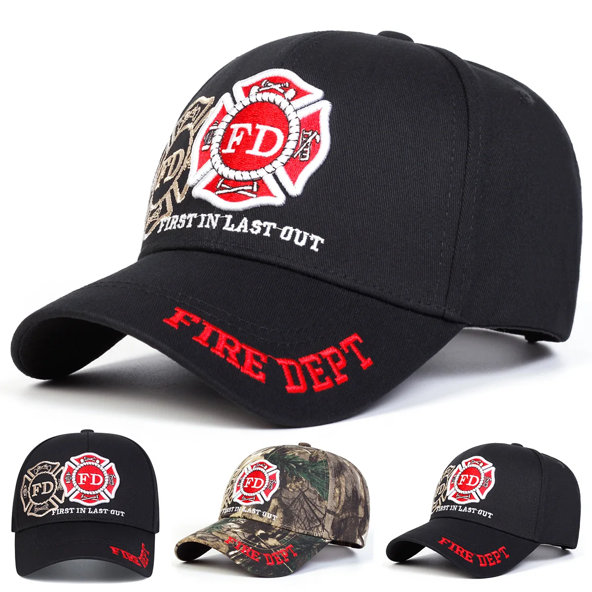 1pc Men's Camo Baseball Cap with Embroidered Firefighter & 