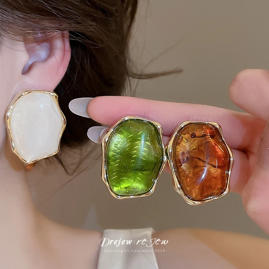 DREJEW Elegant High-end Translucent Resin Geometric Drop Earrings Light Luxury Fashion Accessories for Daily Jewelry Gifts
