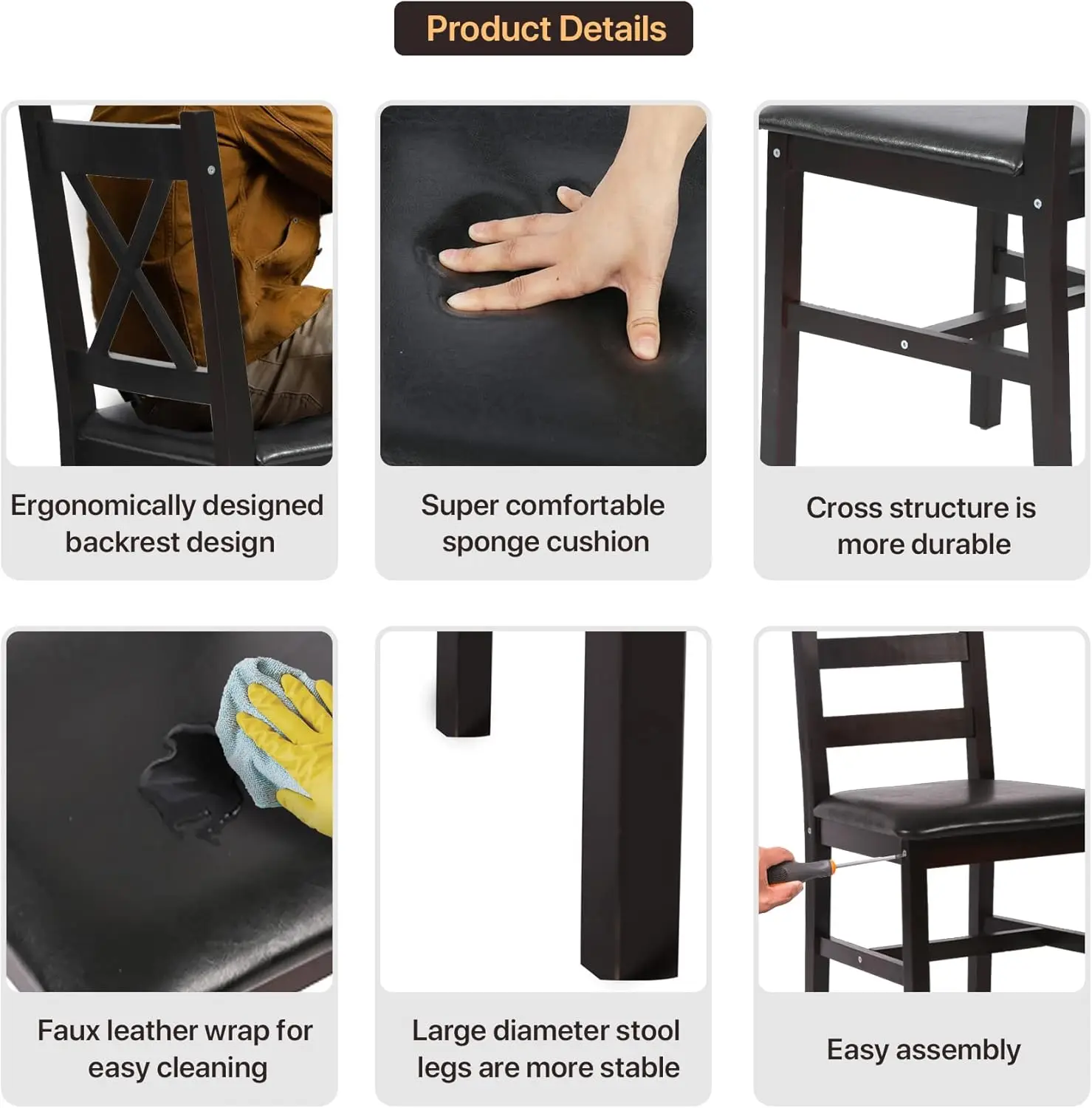 Kitchen Table Set For 2, 3 Piece Wooden Dining Table Set With 2 Chairs For Small Space, Modern Square Counter Height Small