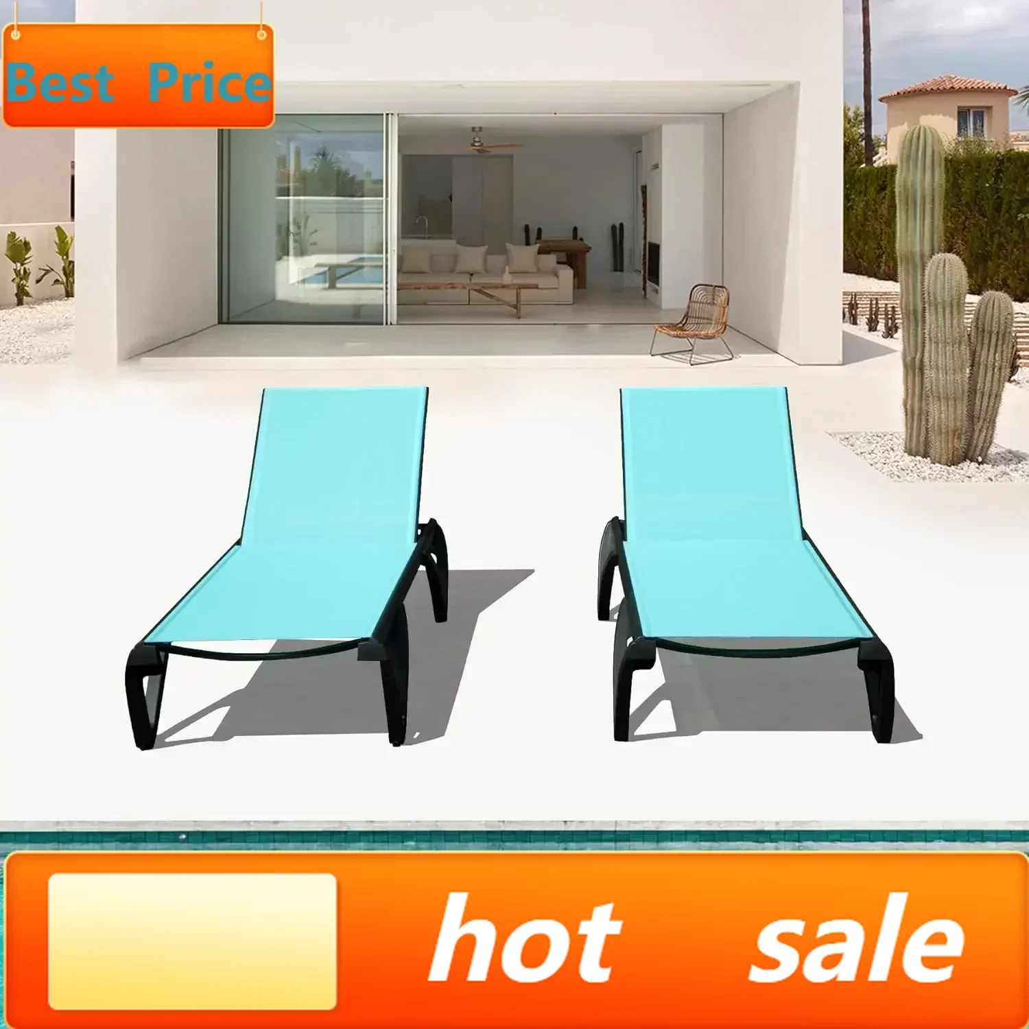 

Алюминиевые шезлонги для патио с колесами, комплект из 2 штук, регулируемые в 5 положениях, всепогодные уличные шезлонги