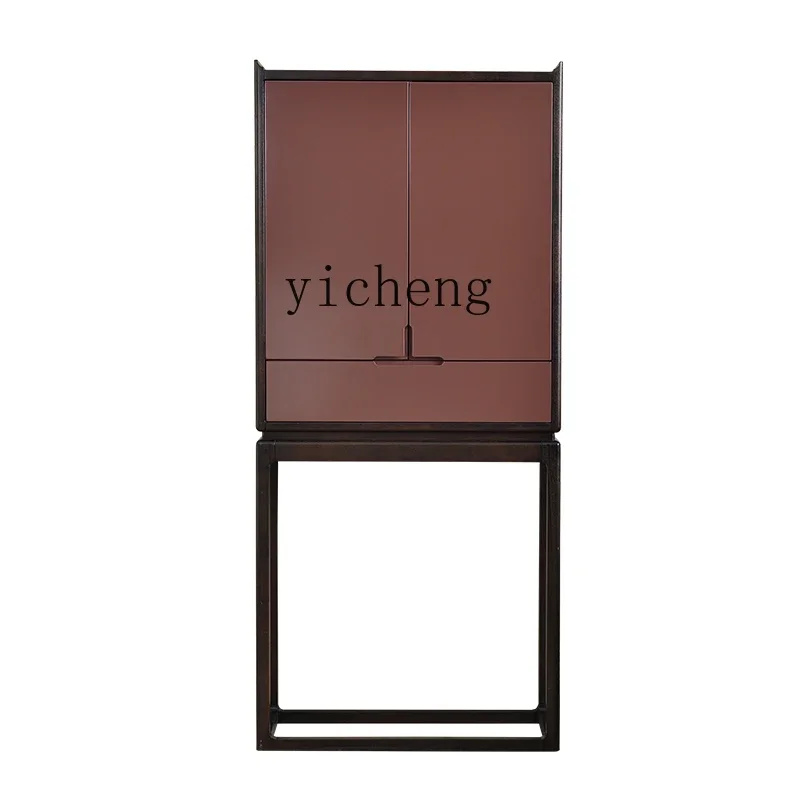 ZK new Chinese tall decorative cabinet solid wood storage side cabinet against the wall living room entrance cabinet