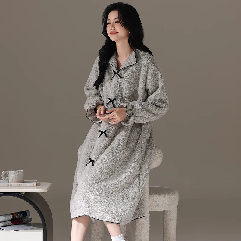 

Зимняя толстая бархатная ночная рубашка, женская кружевная одежда для сна с длинными рукавами, пижамы в студенческом стиле, платье, мебель, коралловый флис, домашняя одежда