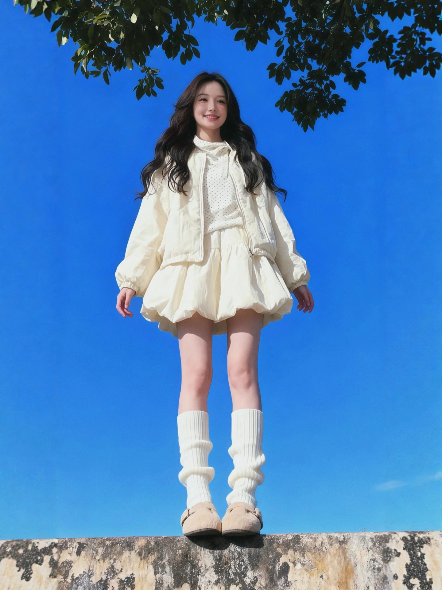 

Winter Cotton Jaet ort Skirt Set Women's Faion Tee-Piece Ensemble Casual Sle High Waist round Ne Zipper Closure