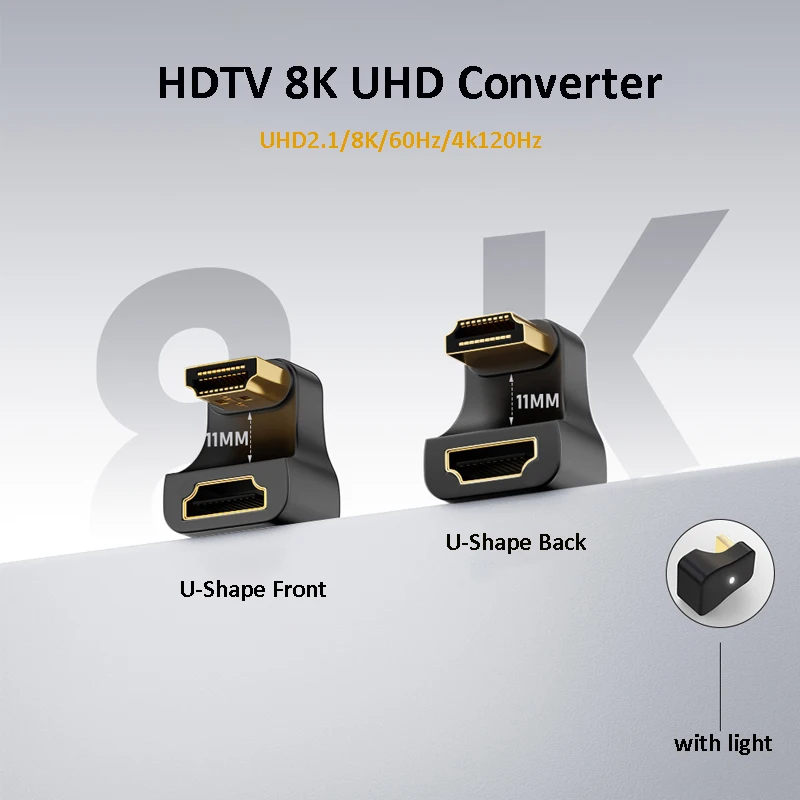 360 Degree U-shaped L Converter Mini HDMI Male to HDMI-compatible 2.1V Female 8K@60Hz Extension Adapter for Monitor Display