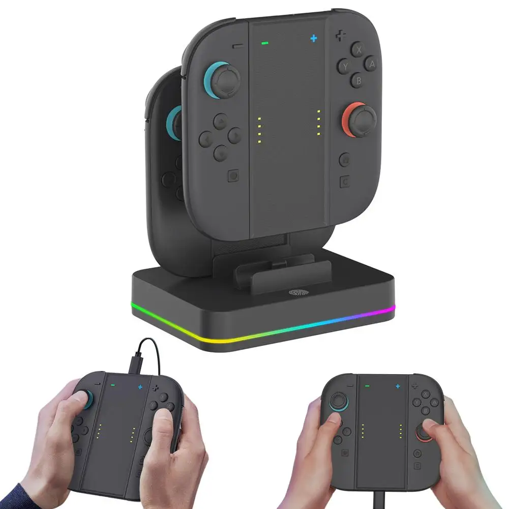 

RGB Light Charging Station For Switch 2 And JoyCon Controllers Fast Charging Organizer For Up To 4 Controllers X3M1