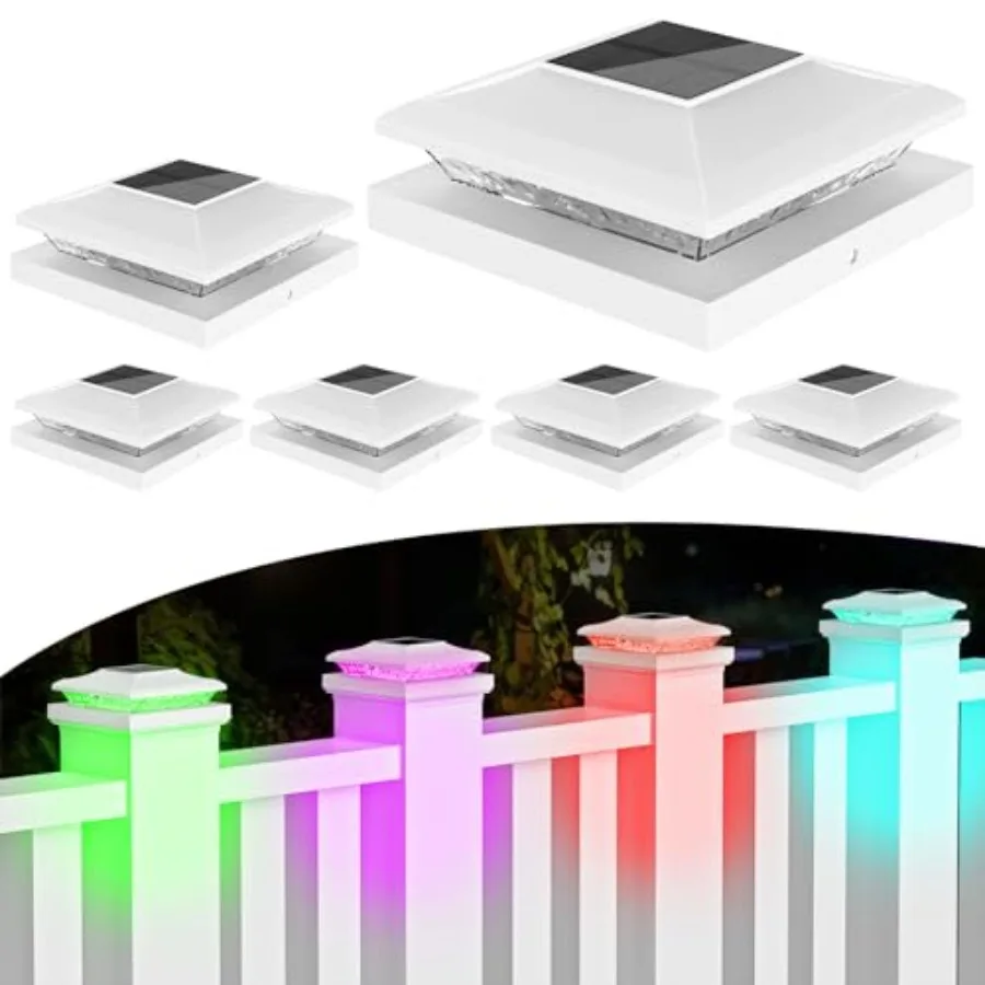 

Солнечные светильники для столбов забора с RGB-подсветкой, меняющие цвет, водонепроницаемые IP5, подходят для виниловых столбов 5x5 и 5.5x5.5