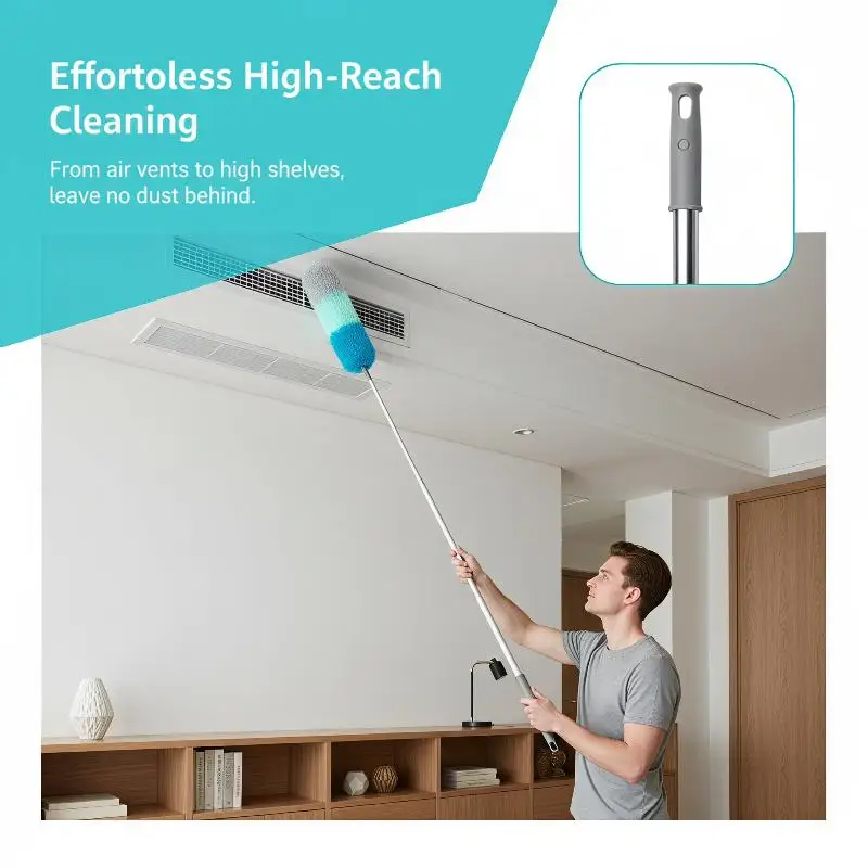 Bendable Telescopic Microfiber Duster Washable Extendable Long Reach Duster for Air Conditioner Vent Home Cleaning