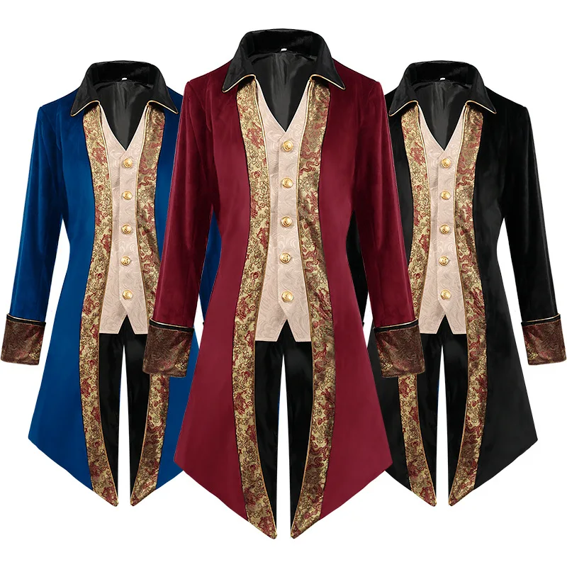 

Medieval Steampunk Vintage Embroidery Tailcoat Jacket Goth Victorian Coat Uniform Halloween Costume Men Jacquard Tuxedo Jacket