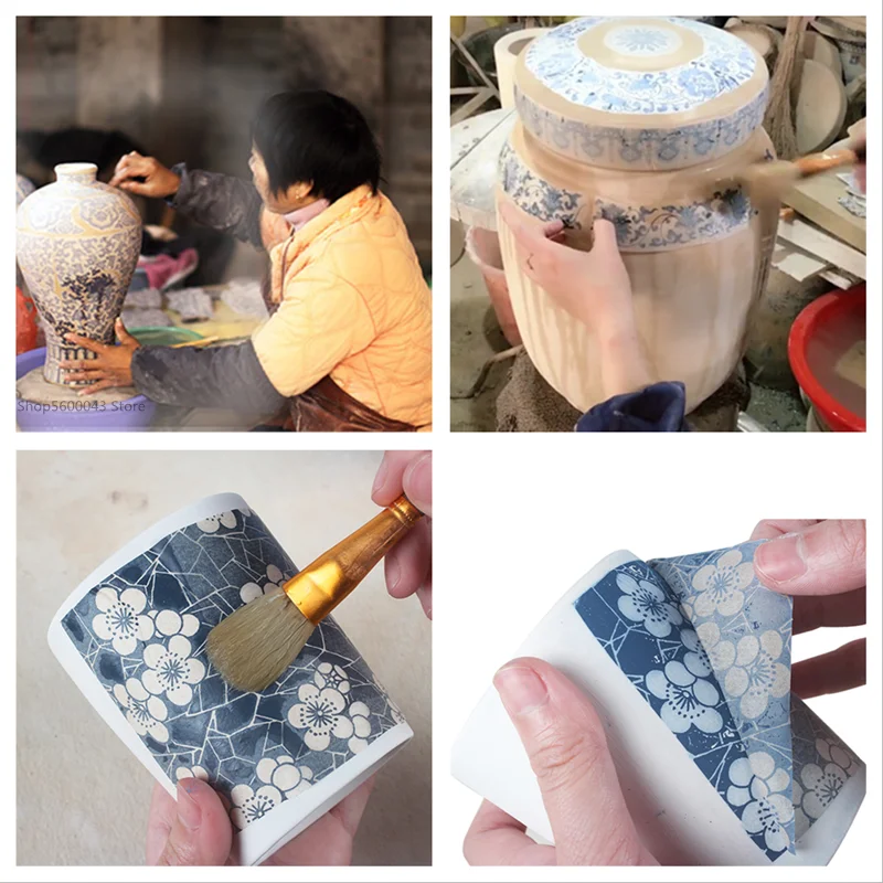 1PC New Pottery Transfer Paper Underglaze Flower Paper DIY Ceramic Coloring Jingdezhen Blue and White Porcelain Plain Decal