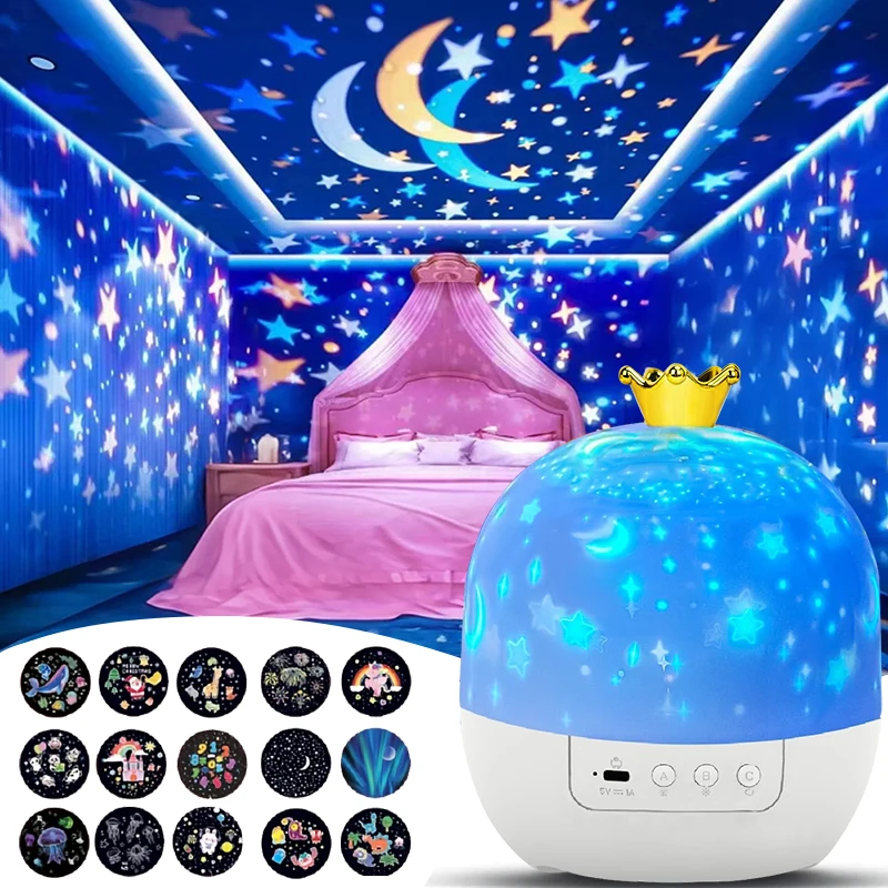 Proyector estrellado del océano, luz led nocturna, constelación para niños, luz de proyección galáctica, luz de nebulosa de rotación de 360 grados