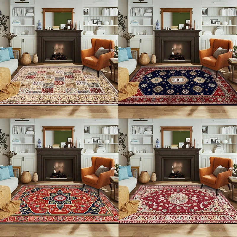 

Persian Ethnic Style Rug For Living Room Bedroom Sofa American Style Non-Slip Machine-Washable Rug