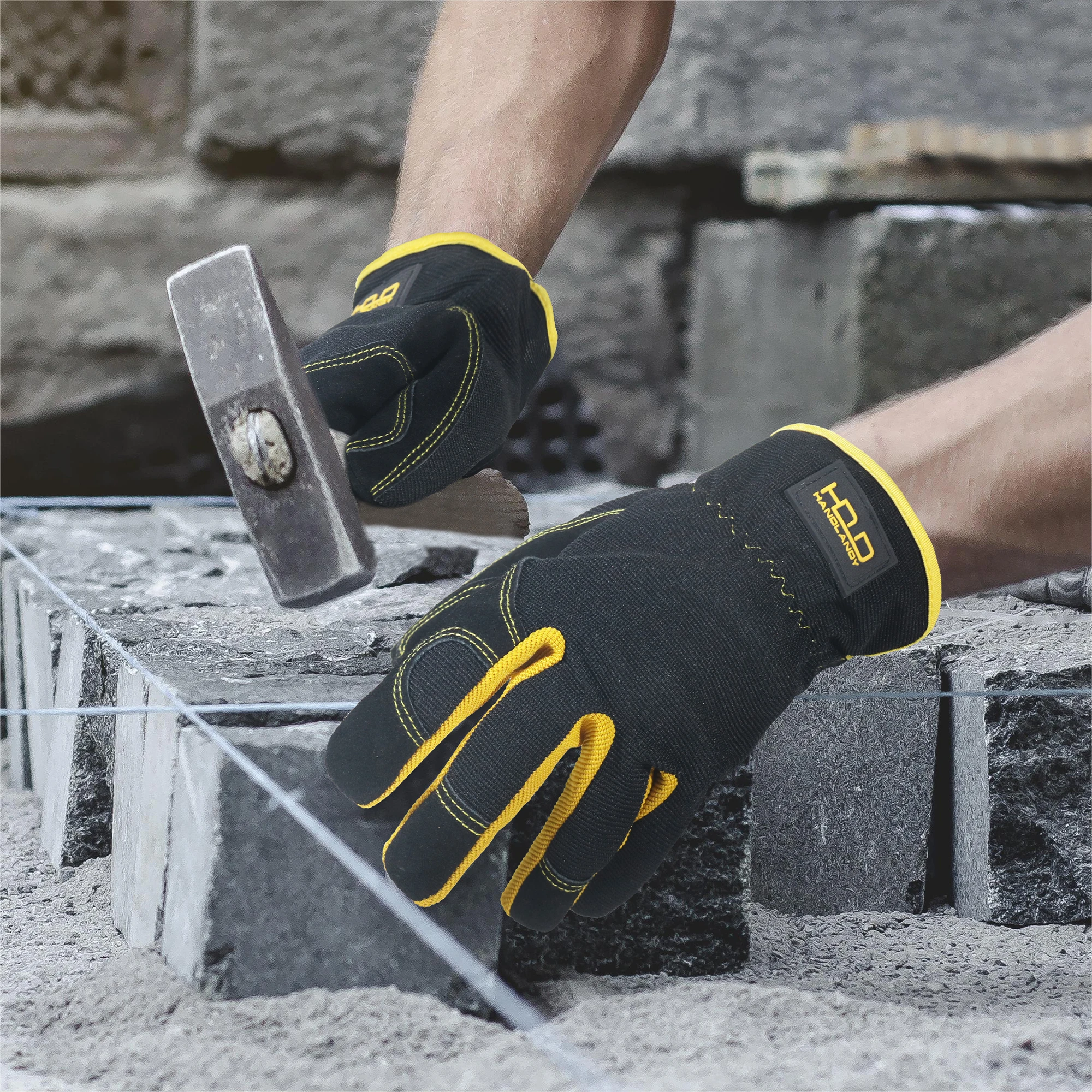 قفازات البستنة الجلدية من هاندلاندي، قفازات العمل المساعدة للميكانيكا، البناء، السائق، تصميم براعة قابل للتنفس