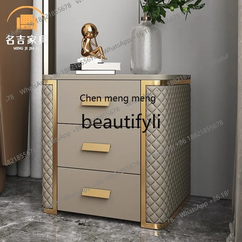 Light luxury bedside table High-end slate three-layer solid wood bedside cabinet Locker  R