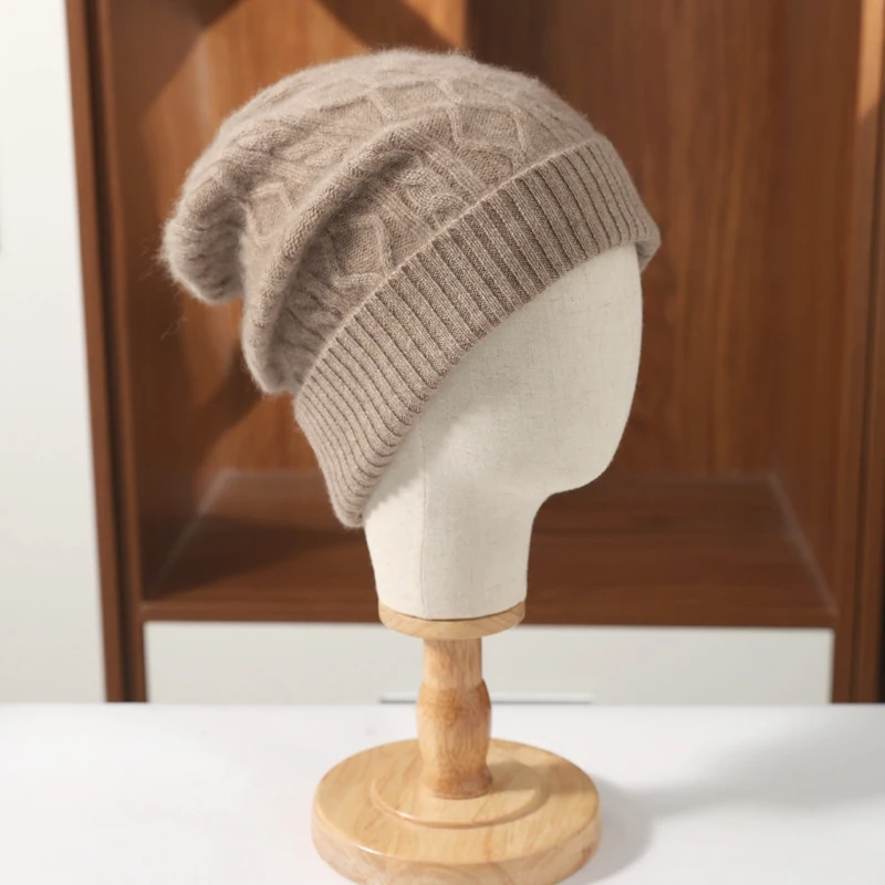 100% wełniane damskie zimowe czapka beanie ciepłe miękkie luksusowe wełniane czapki czapka z dzianiny y2k romb Slouchy czapka dla pani