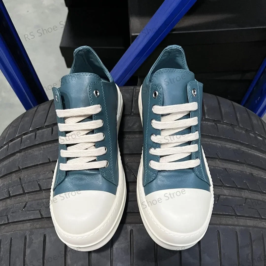 

Ro Design Luxury Casual Shoe Men Women Sneaker Low Top Shoes Luxury Lace-up Cyan Leather Classics Cowhide Sneakers