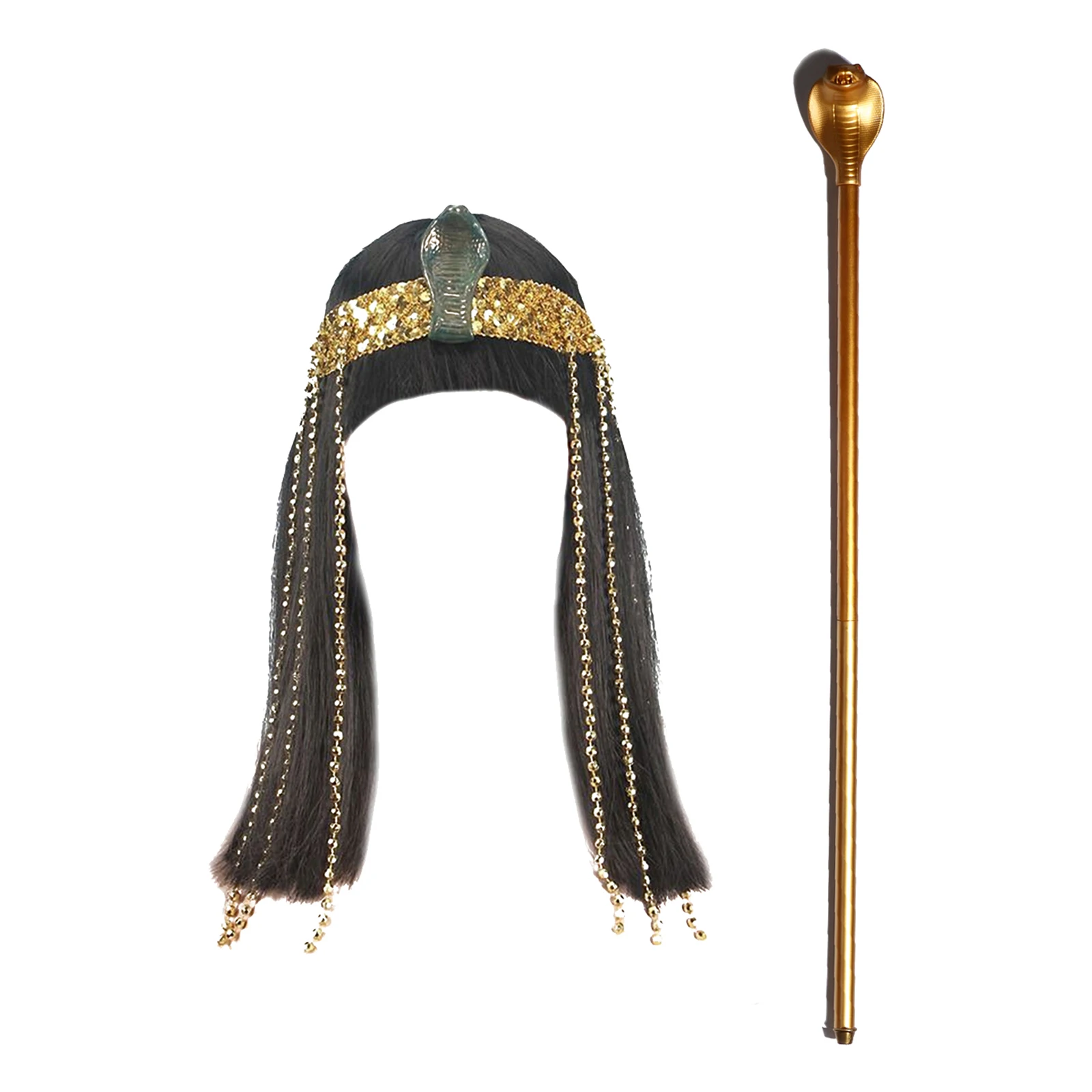 

Authentic Egyptian Pharaoh Costume Set with Detachable Scepter And Crown for Womens Halloween Parties And Masquerade Balls