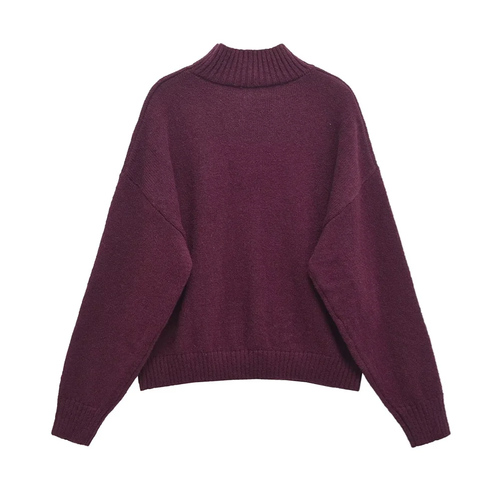 PB&ZA Soft Basic Knitted Sweater Solid Color Half High Neck Long Sleeve Decoration Autumn/Winter New Women's Sweater