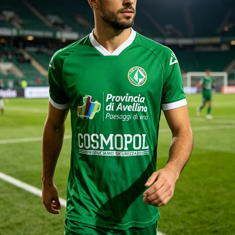 Camiseta de Fútbol Avellino - Verde con Patrocinadores Provincia Di Avellino y COSMOPOL, Impresiones 3D HD, Ideal para Padres e Hijos, Camisetas Familiares para Niños