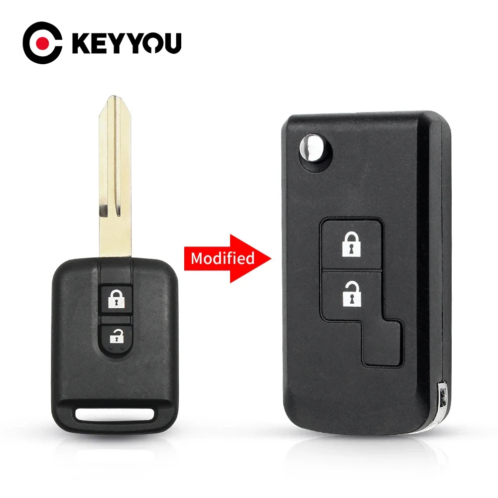 KEYYOU-funda plegable con tapa para llave a distancia de coche, funda Fob para Qashqai Nissan Micra Navara Almera Note primera Sunny 2 3 botones