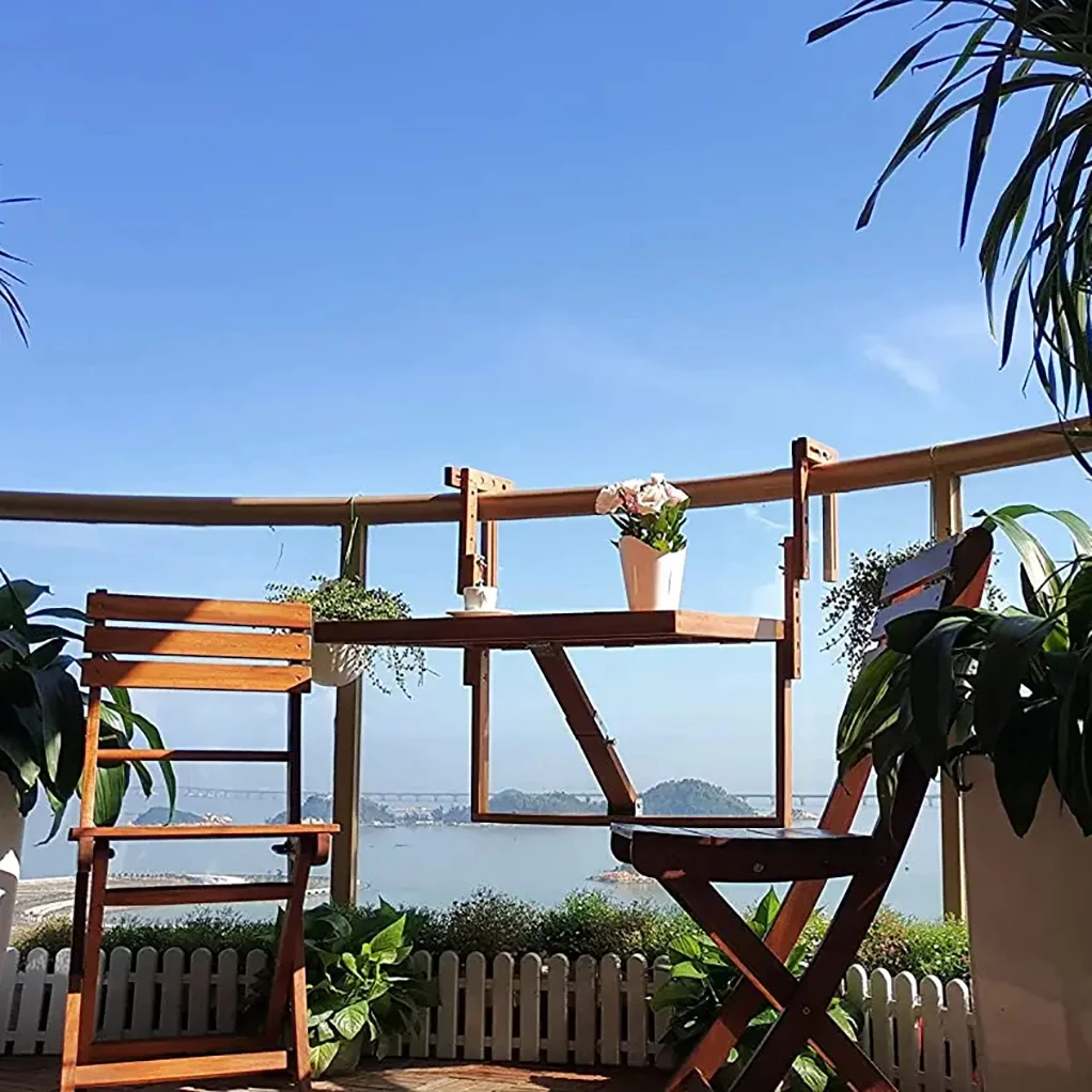 

Wooden hanging table folding balcony table multifunctional portable bamboo balcony railing bar