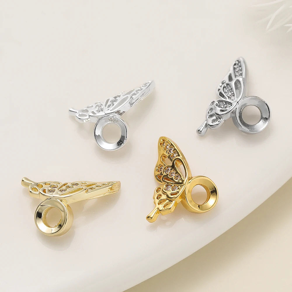 1 Uds. Cuentas espaciadoras de alas de mariposa chapadas en oro de 14/18K con circón para pulsera DIY, collar, accesorios para hacer joyas