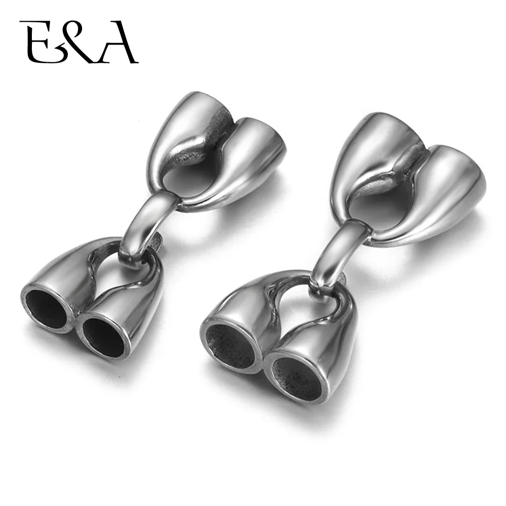 Stainless Steel Mirror Finish Hooks Clasp Double Hole 5mm 6mm for Leather Bracelet Jewelry Making DIY Accessories