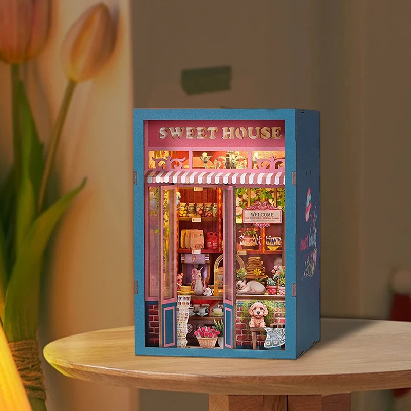 

DIY Book Nook Kit Деревянный кукольный домик Изготовление и 3D-головоломка Сборка комнаты Игрушки Главная Спальня Строительная модель ручной работы Игрушечный кукольный домик