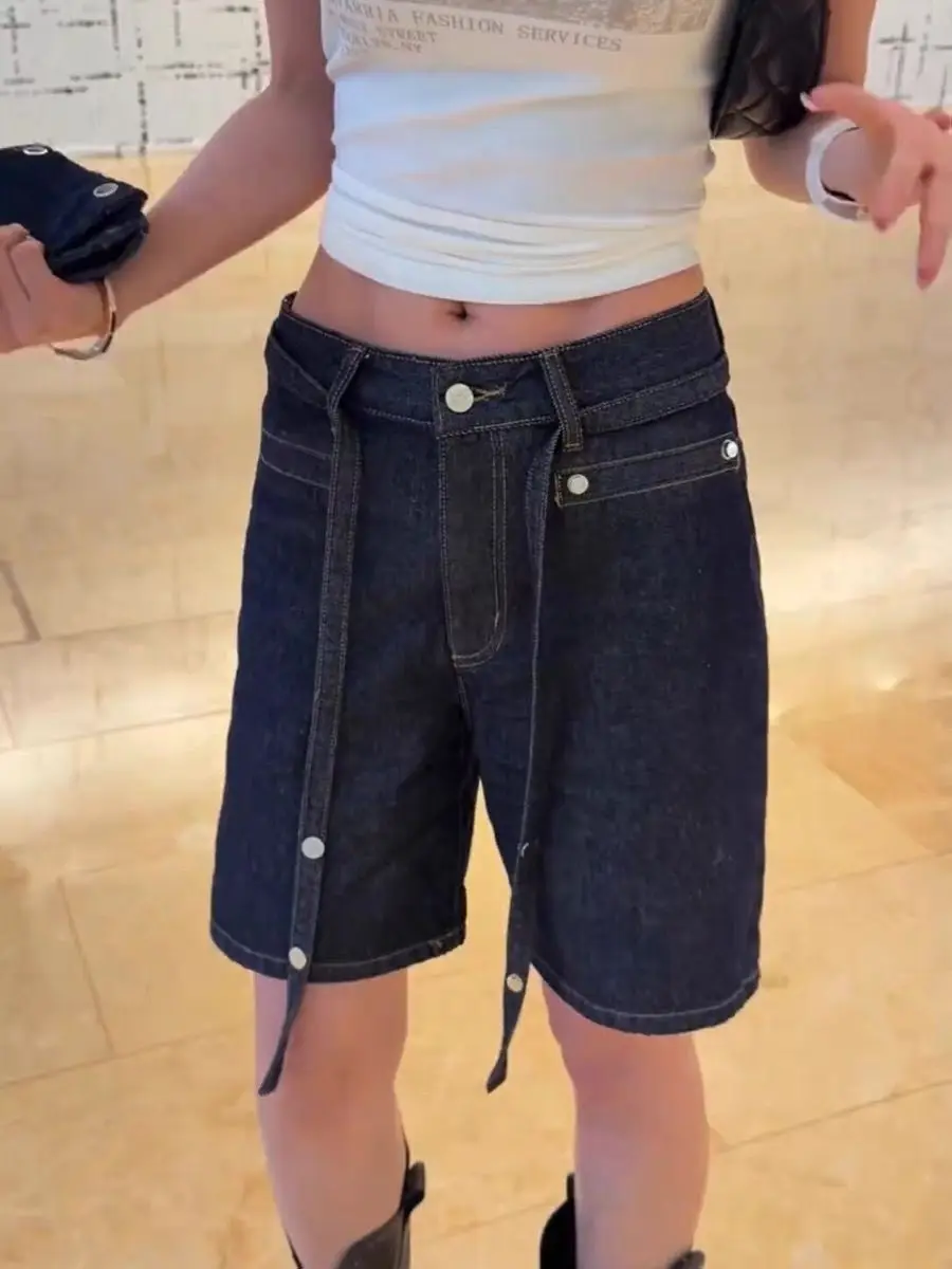 Y2K Women American Detachable Multi Pocket Cargo Jeans New High Waist Loose Straight Women Wide Leg Denim Pants Vintage Casual